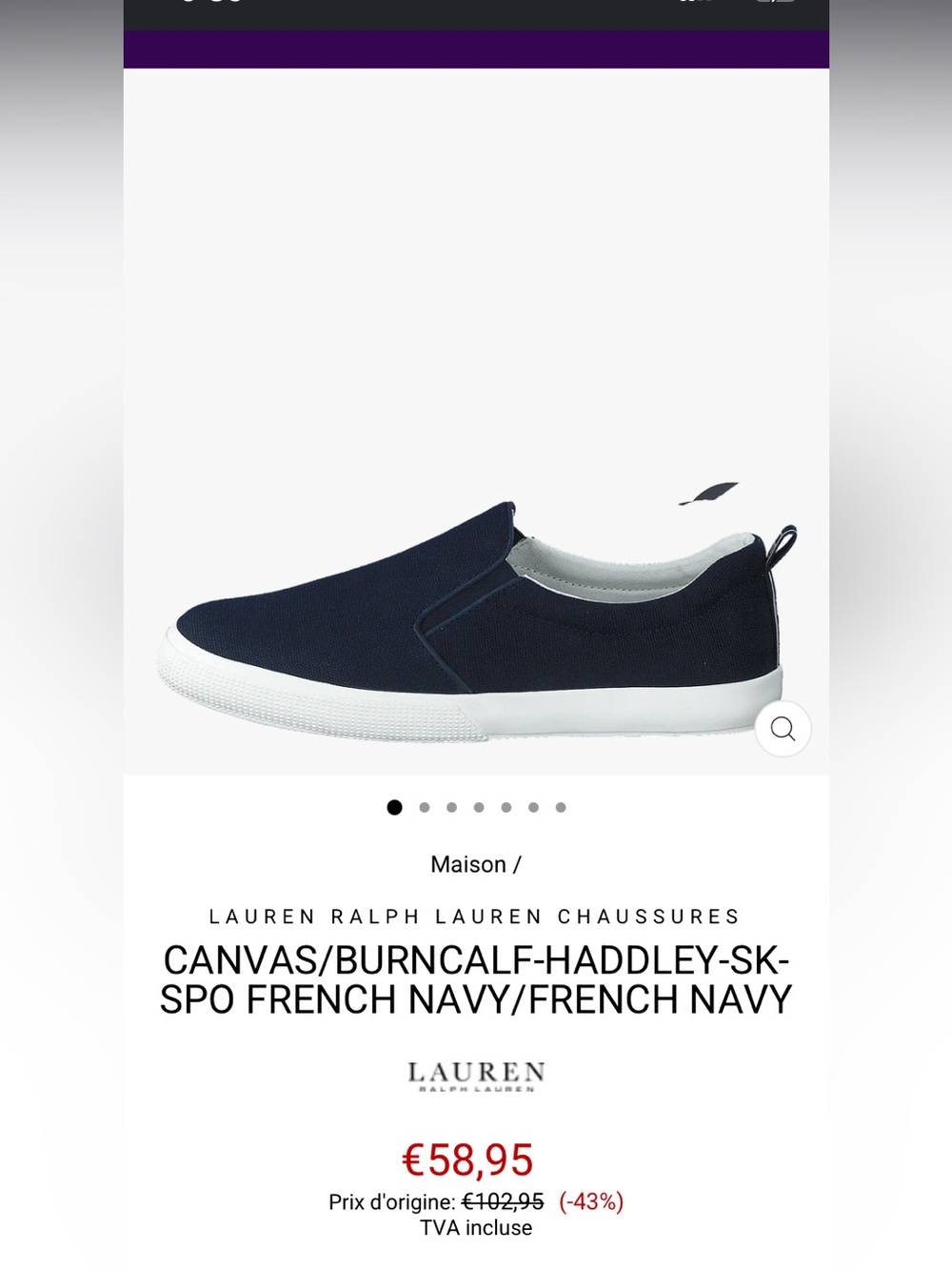 Lauren Ralph Lauren Navy Canvas Slip On Sneakers for Women - Picture 7 of 7
